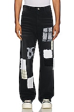 Marni Patchwork Bleached Cotton Bull Denim in Black, view 3, click to view large image.