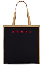 Marni Flat Shopping Bag in Black, Silk White & Red, view 1, click to view large image.