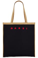 Marni Flat Shopping Bag in Black, Silk White & Red, view 2, click to view large image.