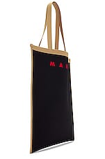 Marni Flat Shopping Bag in Black, Silk White & Red, view 3, click to view large image.
