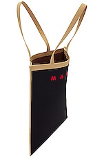 Marni Flat Shopping Bag in Black, Silk White & Red, view 4, click to view large image.