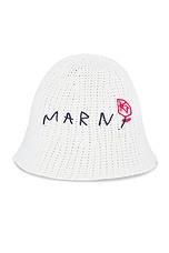 Marni Logo Crochet Bucket Hat in Lily White, view 1, click to view large image.