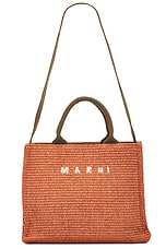 Marni Small Basket Bag in Brick & Olive, view 1, click to view large image.