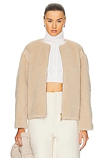 Max Mara Aspetto Pelliccia Fleece Zip Up Jacket in Beige, view 1, click to view large image.