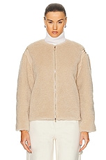 Max Mara Aspetto Pelliccia Fleece Zip Up Jacket in Beige, view 2, click to view large image.