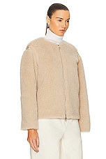 Max Mara Aspetto Pelliccia Fleece Zip Up Jacket in Beige, view 3, click to view large image.
