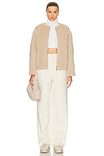 Max Mara Aspetto Pelliccia Fleece Zip Up Jacket in Beige, view 5, click to view large image.