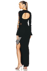 MACH & MACH Stretch Knit Maxi Dress With Cut Out Crystal Bow Sleeves in Black, view 1, click to view large image.