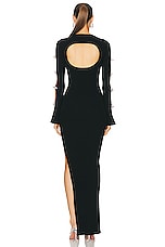MACH & MACH Stretch Knit Maxi Dress With Cut Out Crystal Bow Sleeves in Black, view 5, click to view large image.