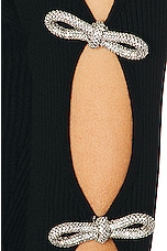 MACH & MACH Stretch Knit Maxi Dress With Cut Out Crystal Bow Sleeves in Black, view 6, click to view large image.