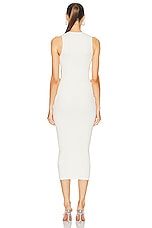 MACH & MACH Stretch Knit Midi Dress With Cut Out Crystal Bow Sides in Ivory, view 4, click to view large image.