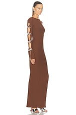 MACH & MACH Knit Cutout Maxi Dress with Crystal Bows in Brown, view 3, click to view large image.