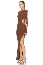 MACH & MACH Knit Cutout Maxi Dress with Crystal Bows in Brown, view 4, click to view large image.