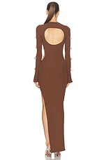 MACH & MACH Knit Cutout Maxi Dress with Crystal Bows in Brown, view 5, click to view large image.