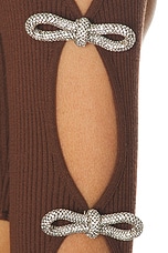 MACH & MACH Knit Cutout Maxi Dress with Crystal Bows in Brown, view 6, click to view large image.