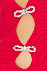 MACH & MACH Knit Cutout Mini Dress with Crystal Bows in Red, view 5, click to view large image.