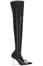 MACH & MACH Over-the-knee Vegan Leather Double Bow Boot in Black, view 1, click to view large image.