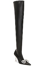 MACH & MACH Over-the-knee Vegan Leather Double Bow Boot in Black, view 2, click to view large image.