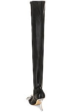MACH & MACH Over-the-knee Vegan Leather Double Bow Boot in Black, view 3, click to view large image.