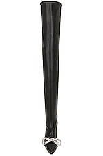 MACH & MACH Over-the-knee Vegan Leather Double Bow Boot in Black, view 4, click to view large image.