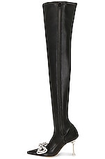 MACH & MACH Over-the-knee Vegan Leather Double Bow Boot in Black, view 5, click to view large image.