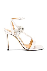 MACH & MACH Wonder Tulip Petite Satin Sandal in White, view 1, click to view large image.