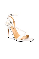MACH & MACH Wonder Tulip Petite Satin Sandal in White, view 2, click to view large image.