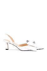 MACH & MACH Le Cadeau Satin Kitten Heel Slingback Pump in White, view 1, click to view large image.