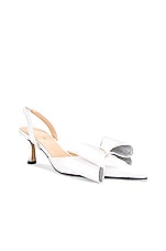 MACH & MACH Le Cadeau Satin Kitten Heel Slingback Pump in White, view 2, click to view large image.