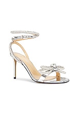 MACH & MACH Double Bow 95 Round Toe Mirror Leather Sandal in Silver, view 2, click to view large image.