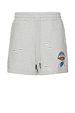 Members of the Rage Distressed Small Logo Shorts in Heather Grey, view 1, click to view large image.