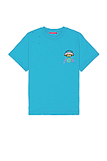 Members of the Rage Distressed Small Logo T-shirt in Turquoise, view 1, click to view large image.