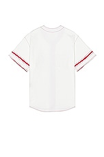 Members of the Rage Oversized Baseball Short Sleeve Shirt in White, view 2, click to view large image.