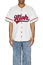 Members of the Rage Oversized Baseball Short Sleeve Shirt in White, view 3, click to view large image.