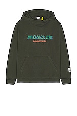 Moncler Genius Moncler x Salehe Bembury Logo Hoodie Sweater in Olive Green, view 1, click to view large image.
