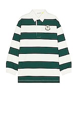 Moncler Genius x Palm Angels Long Sleeve Polo in White & Green, view 1, click to view large image.