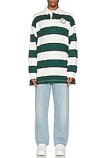Moncler Genius x Palm Angels Long Sleeve Polo in White & Green, view 5, click to view large image.