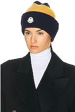 Moncler Genius x Palm Angels Beanie in Navy Yellow Stripe, view 2, click to view large image.