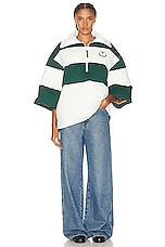 Moncler Genius x Palm Angels Zip Up Cardigan in Green White Stripe, view 4, click to view large image.