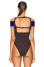 MAXIMILIAN DAVIS Sade Draped Body One Piece in Coco & Bright Blue, view 4, click to view large image.