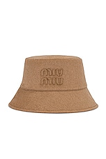 Miu Miu Cappelli Bucket Hat in Cammello, view 4, click to view large image.