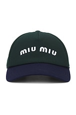 Miu Miu Logo Baseball Hat in Abete & Royal, view 1, click to view large image.