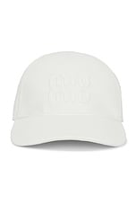 Miu Miu Denim Logo Baseball Hat in Bianco, view 1, click to view large image.