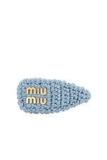 Miu Miu Crochet Hair Clip in Celeste, view 1, click to view large image.