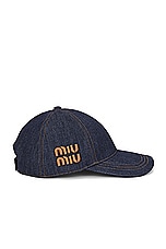 Miu Miu Denim Cap in Blue & Tobacco, view 3, click to view large image.