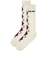 Miu Miu Wool Cashmere Sock in Naturale, view 2, click to view large image.