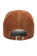 Miu Miu Logo Leather Hat in Caramel, view 2, click to view large image.