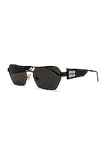 Miu Miu Rectangle Sunglasses in Black & Dark Grey, view 2, click to view large image.