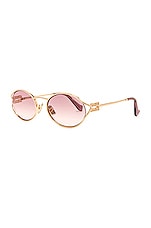 Miu Miu Oval Sunglasses in Gold/Brown, view 2, click to view large image.