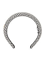 Miu Miu Gingham Logo Headband in Nero & Bianco, view 1, click to view large image.